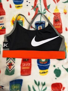 NWOT Nike Black & Orange Racerback Sports Bra with White Swoosh